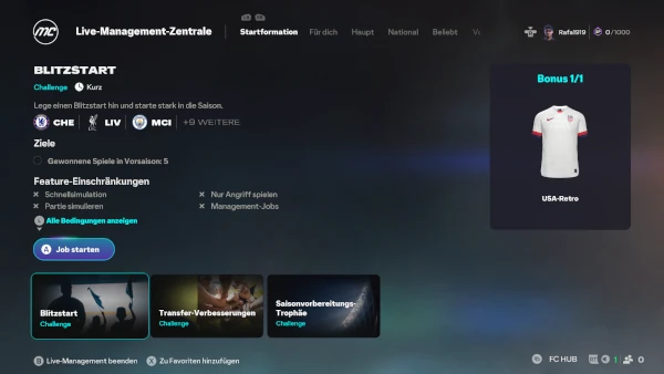 Das Bild zeigt die Live Challenges im EA FC 26 Karrieremodus