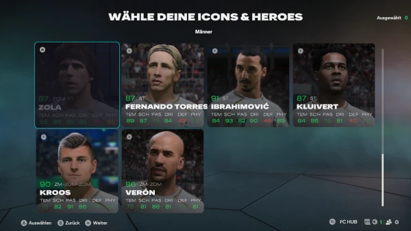 Das Bild zeigt die zum Start verfügbaren Icons im EA FC 26 Karrieremodus