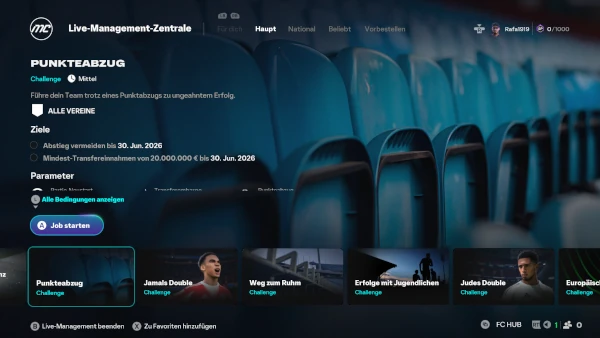 Das Bild zeigt die Live Challenge Punkteabzug im EA FC 26 Karrieremodus