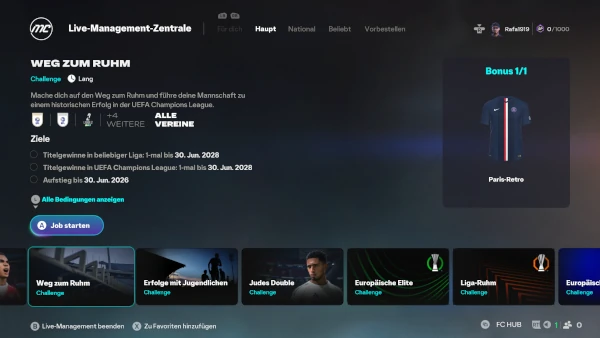 Das Bild zeigt die Live Challenge Weg zum Ruhm im EA FC 26 Karrieremodus