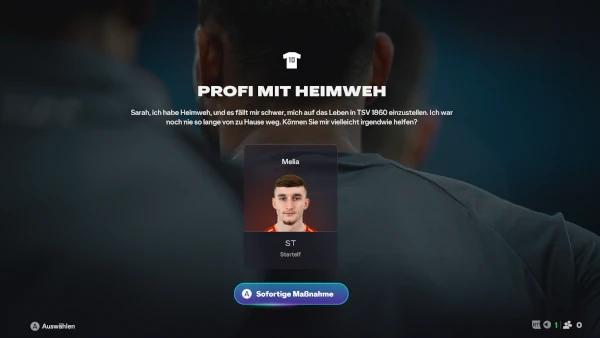Das Bild zeigt einen Spieler mit Heimweh - ein unerartetes Event im EA FC 26 Karrieremodus