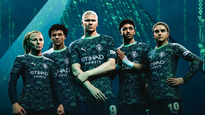 Das Bild zeigt Erling Haaland und Manchester City im EA FC 26 Karrieremodus