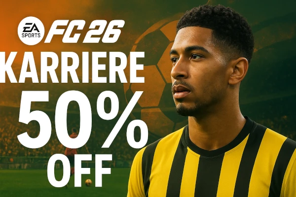 Das Bild zeigt Rabatte bis zu 50 Proent auf den EA FC 26 Karrieemodus