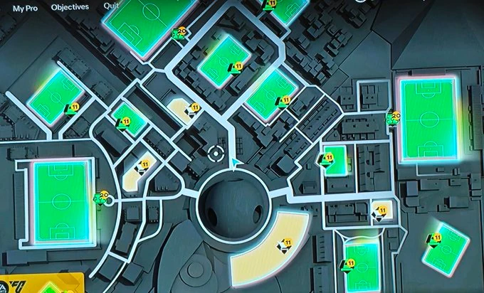 Das Bild zeigt die Übersicht einer Open World im EA FC 26 Karrieremodus