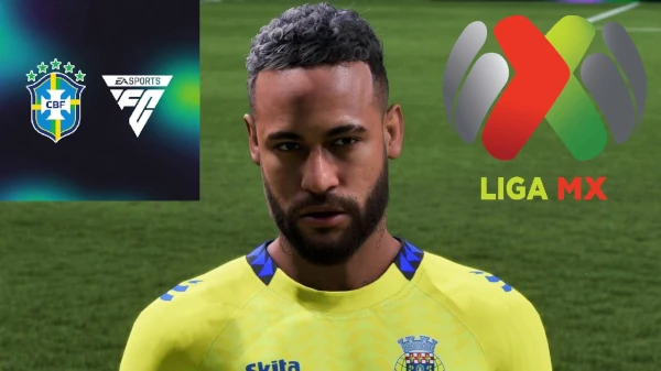 Das Bild zeigt Neymar und die Ligen von Brasilien und Mexiko, die in den EA FC 26 Karrieremodus oder in FC 27 zurückkehren könnten