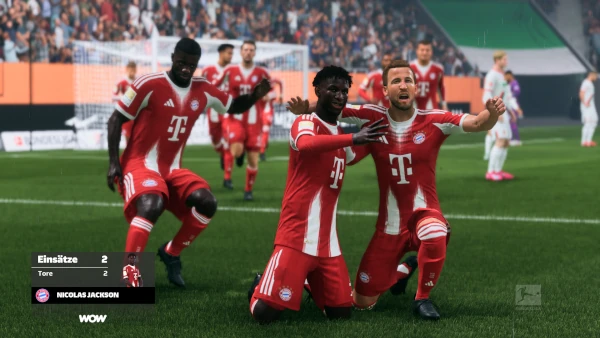 Das Bild zeigt Harry Kane beim Jubel im EA FC 26 Karrieremodus