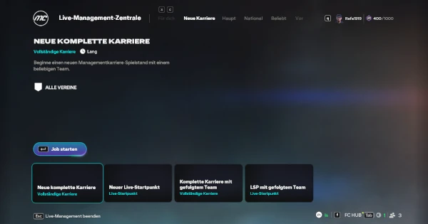 DAs Bild eit, wie man im EA FC 26 Karrieremodus eine Live-Karriere startet.
