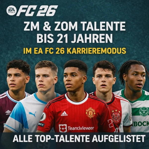 Das Bild zeigt die besten Mittelfeldspieler Talente im EA FC 26 Karriremodus