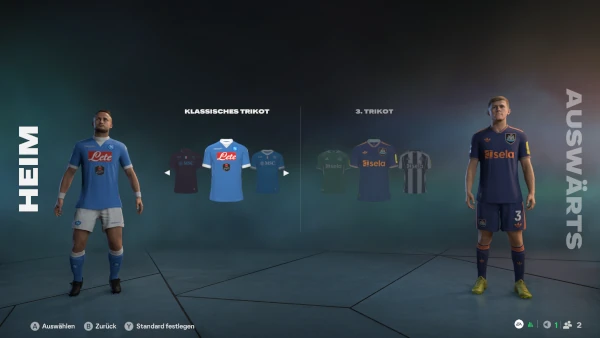 Das Bild zeigt das Retro-Trikots des SSC Neapel im EA FC 26 Karrieremodus