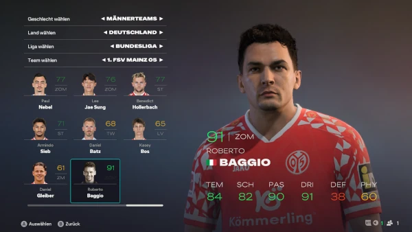 Das Bild zeigt Robert Baggio im EA FC 26 Karrieremodus