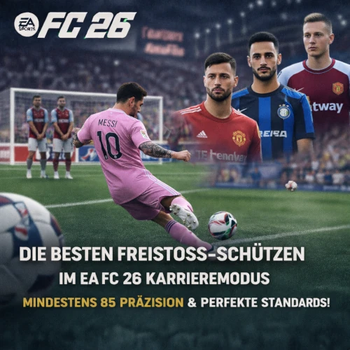 Das Bild zeigt die besten Freistoßschützen im EA FC 26 Karrieremodus