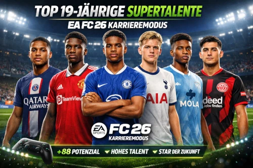 Das Bild zeigt die besten 19-jährigen Supertalente im EA FC 26 Karrieremodus