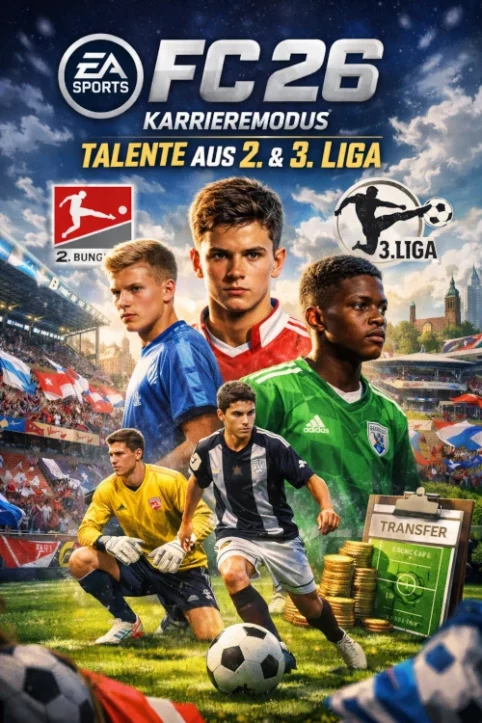 Das Bild zeigt die besten Talente aus 2. und 3. Bundesliga im EA FC 26 Karrieremodus