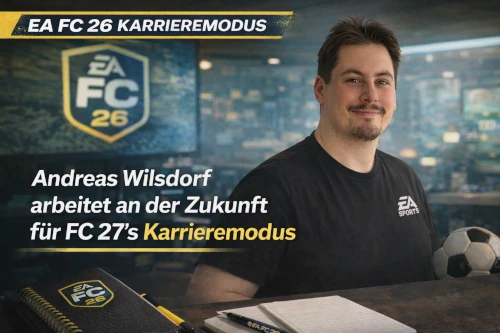 Das Bild zeigt, wie derKarrieremodus-Entwickler Andreas Wilsdorf den EA FC 26 Karrieremodus für FC 27 weiterentwickelt
