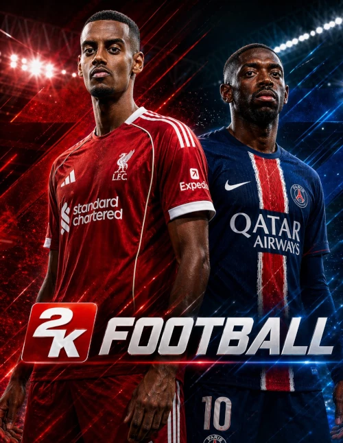 Das Bild zeigt ein Konzeptcover von 2K mit Fifa-Lizenz als Konkurrenz zum EA FC 26 Karrieremodus