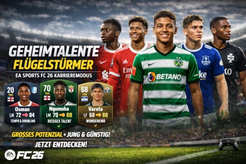 Das Bild zeigt Flügelstürmer als Geheimtalente im EA FC 26 Karrieremodus