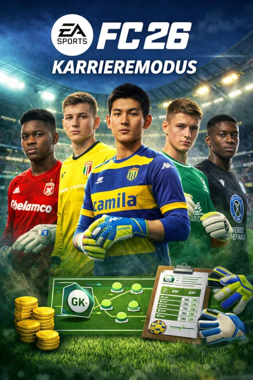 Das Bild zeigt dei besten Keeper im EA FC 26 Karrieremodus als Talente