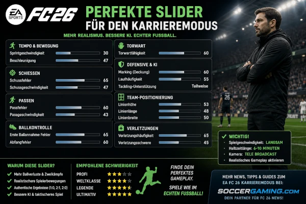 Das Bild zeigt perfeke Einstellungen für die Slider im EA FC 26 Karrieremodus