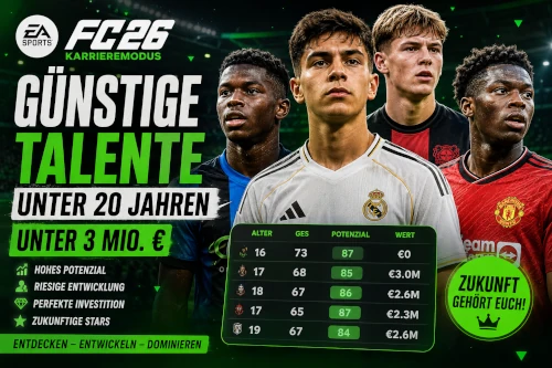 Das Bild zeigt günstige Talente im EA FC 26 Karrieremodus