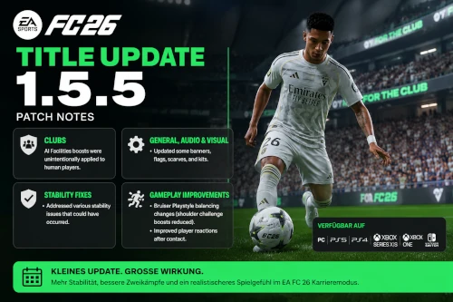 Das bild zeigt Update 1.5.5. im EA FC 26 Karrieremodus