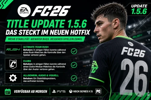 Das Bild zeigt Update 1.5.6. im EA FC 26 Karrieremodus