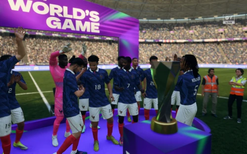 Das Bild zeigt Frankreich als Sieger der WM im EA FC 26 Karrieremodus World s Game
