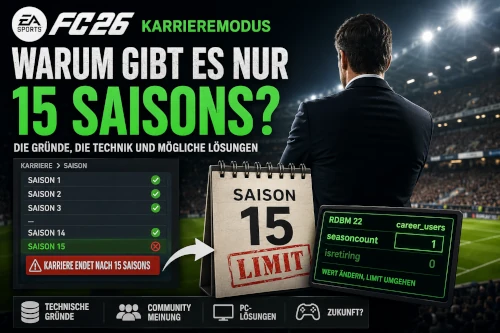 Das Bild zeigt die Beschränkung des EA FC 26 Karrieremodus auf 15 Saisons.