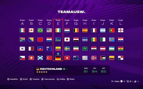 Das Bild zeigt den für dei Gruppe E korrigierten Spielplan zur WM im Worlds Game Modus und im EA FC 26 Karrieremodus