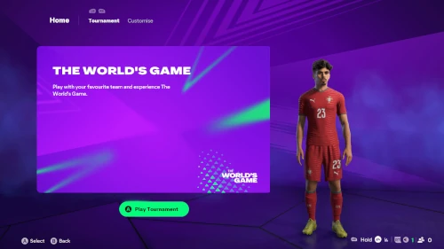 Das Bild zeigt den Startbildschirm für den Wolds Game WM-Modus im EA FC 26 Karrieremodus