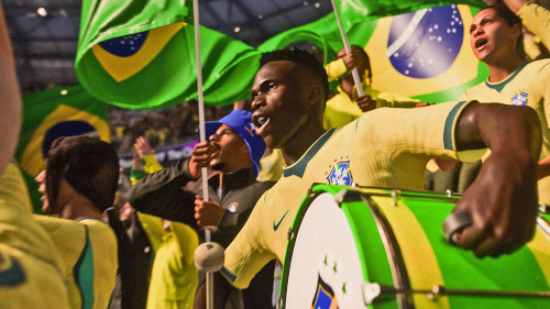 Das Bild zeigt Fans von Brasilien im EA FC 26 Karrieremodus