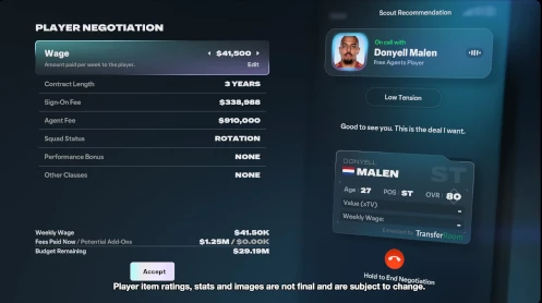 Das Bild zeigt die neuen Verhandlungen im EA FC 27 Karrieremodus