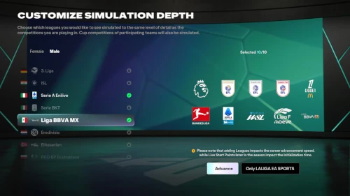 Das Bild zeigt dei vertiefte Simuliation im EA FC 27 Karrieremodus