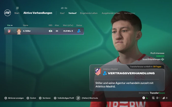 Das Bild zeigt Angelo Stiller im EA FC 27 Karrieremodus mitz Wechselwunsch