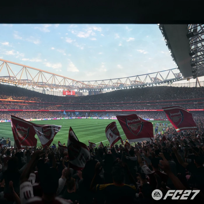 Das Bild zeigt das Emirates Stadium von Arsenal, das im EA FC 27 Karrieremodus neu eingescannt wurde