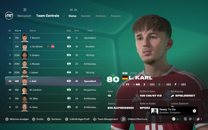 Das Bild zeigt Lennart Karl im EA FC 27 Karrieremodus
