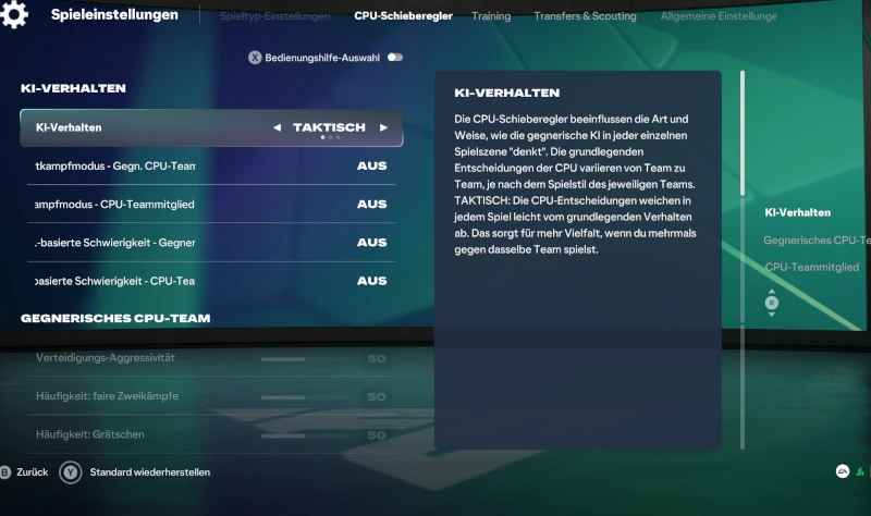 Das Bild zeigt die Slider beim EA FC 27 Karrieremodus