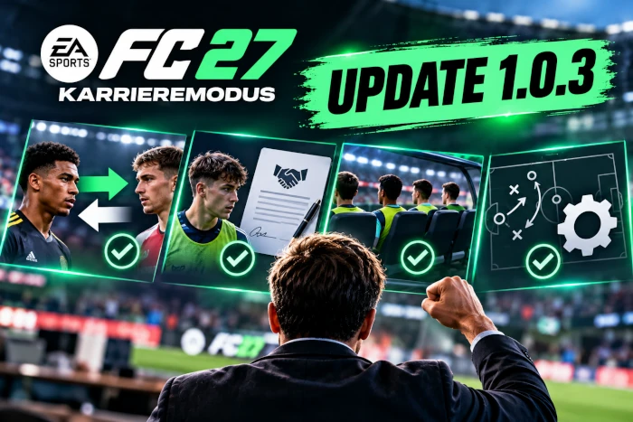 Das Bild zeigt Update 1.0.3 für den EA FC 27 Karrieremodus