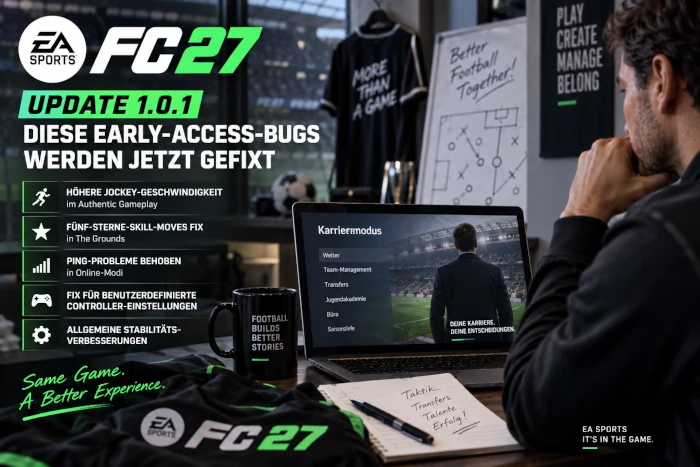 Das Bild zeigt Update 1.0.1. im EA FC 27 Karrieremodus