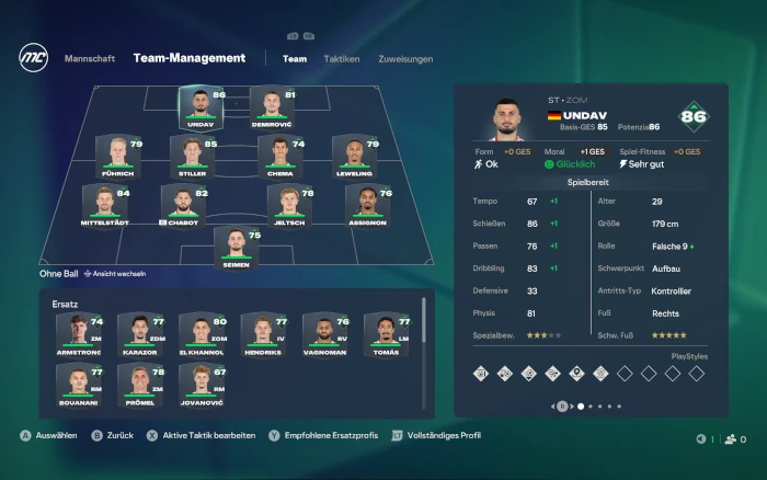 Das bild zeigt den Kader des VfB Stuttgart im EA FC 27 Karrieremodus