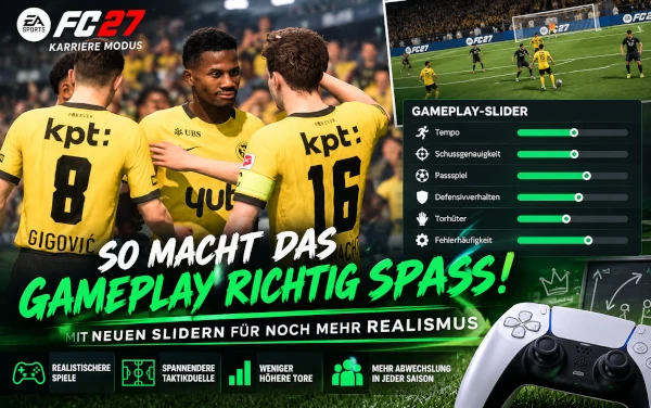 Das Bild zeigt, wie mit guten Slidern das Gameplay im EA FC 27 Karrieremodus richtig Spaß macht